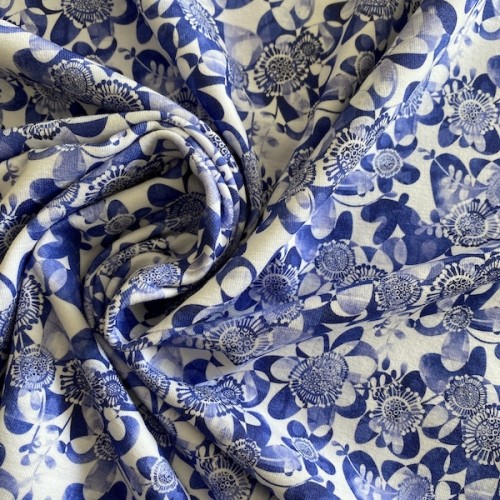 Bio Stretch-Jersey blaue Blumen